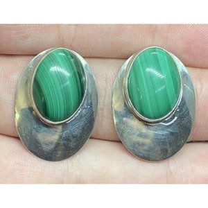 Southwestern Sterling Silver & Malachite Gemstone Post Pierced Earring